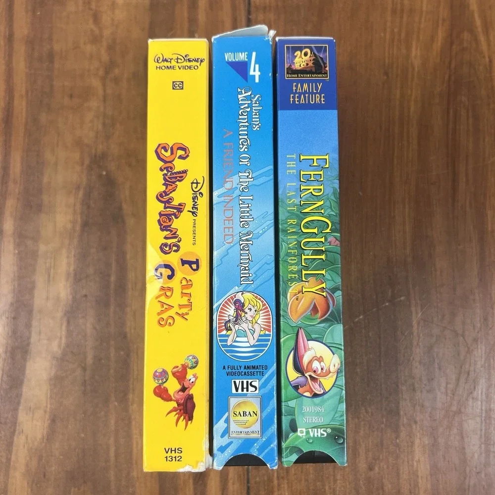 FernGully Little Mermaid Sebastian's Party Gras VHS Lot Disney Saban 3 Tape